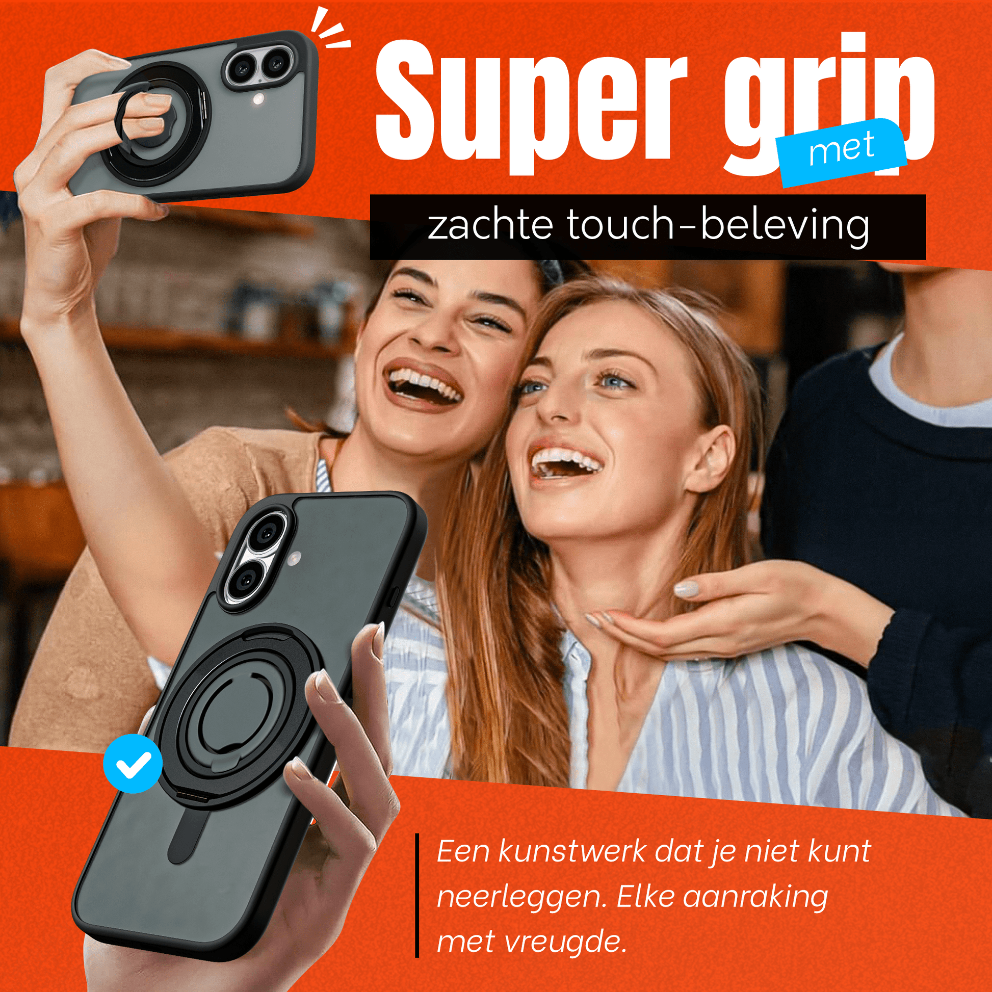 iPhone 16 Hoesje – Shockproof MagSafe Case met 360° Ring Stand Zwart - mijnhoesjesiPhone 16 Hoesje – Shockproof MagSafe Case met 360° Ring Stand Zwart