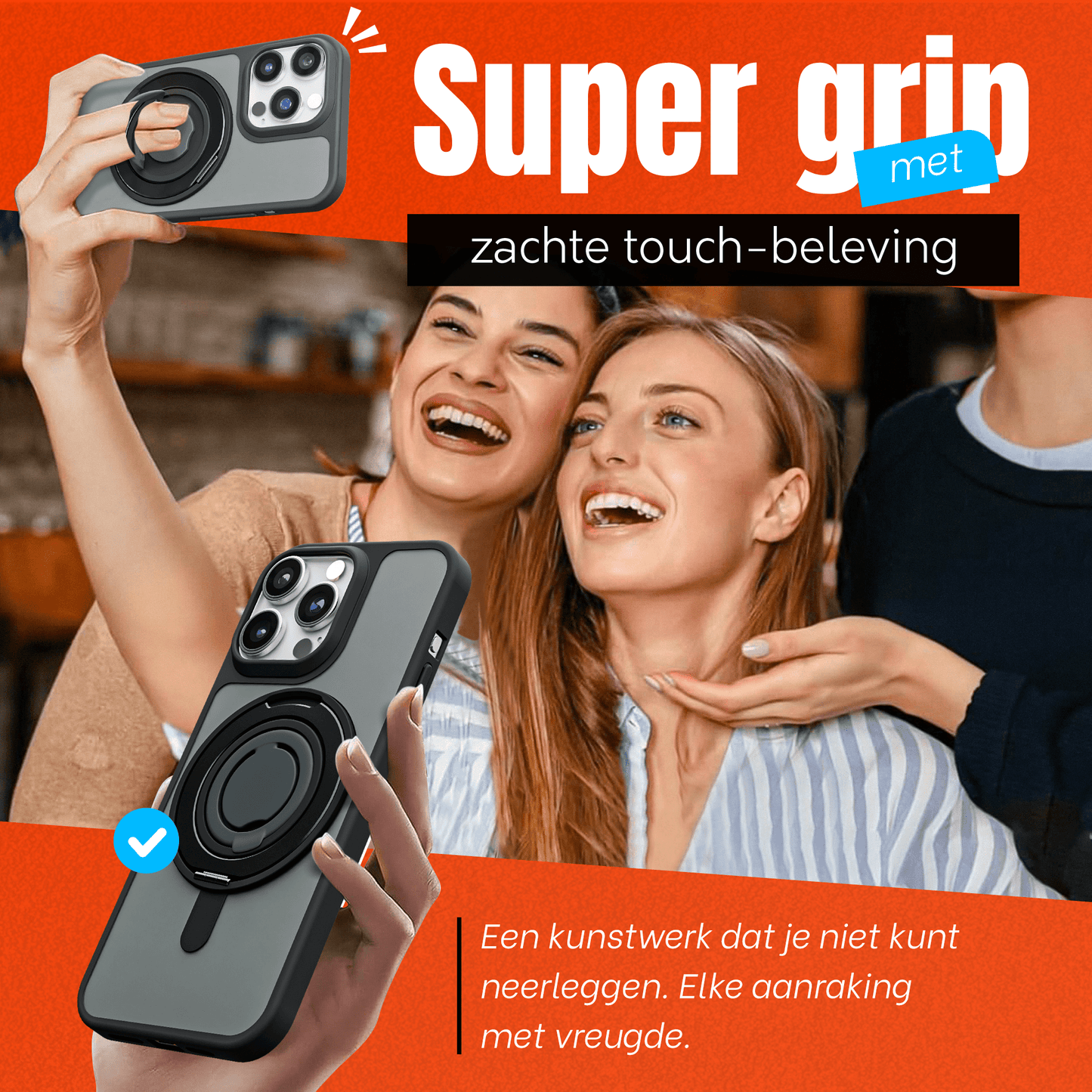 iPhone 16 Pro Max Hoesje – Shockproof MagSafe Case met 360° Ring Stand Zwart - mijnhoesjesiPhone 16 Pro Max Hoesje – Shockproof MagSafe Case met 360° Ring Stand Zwart