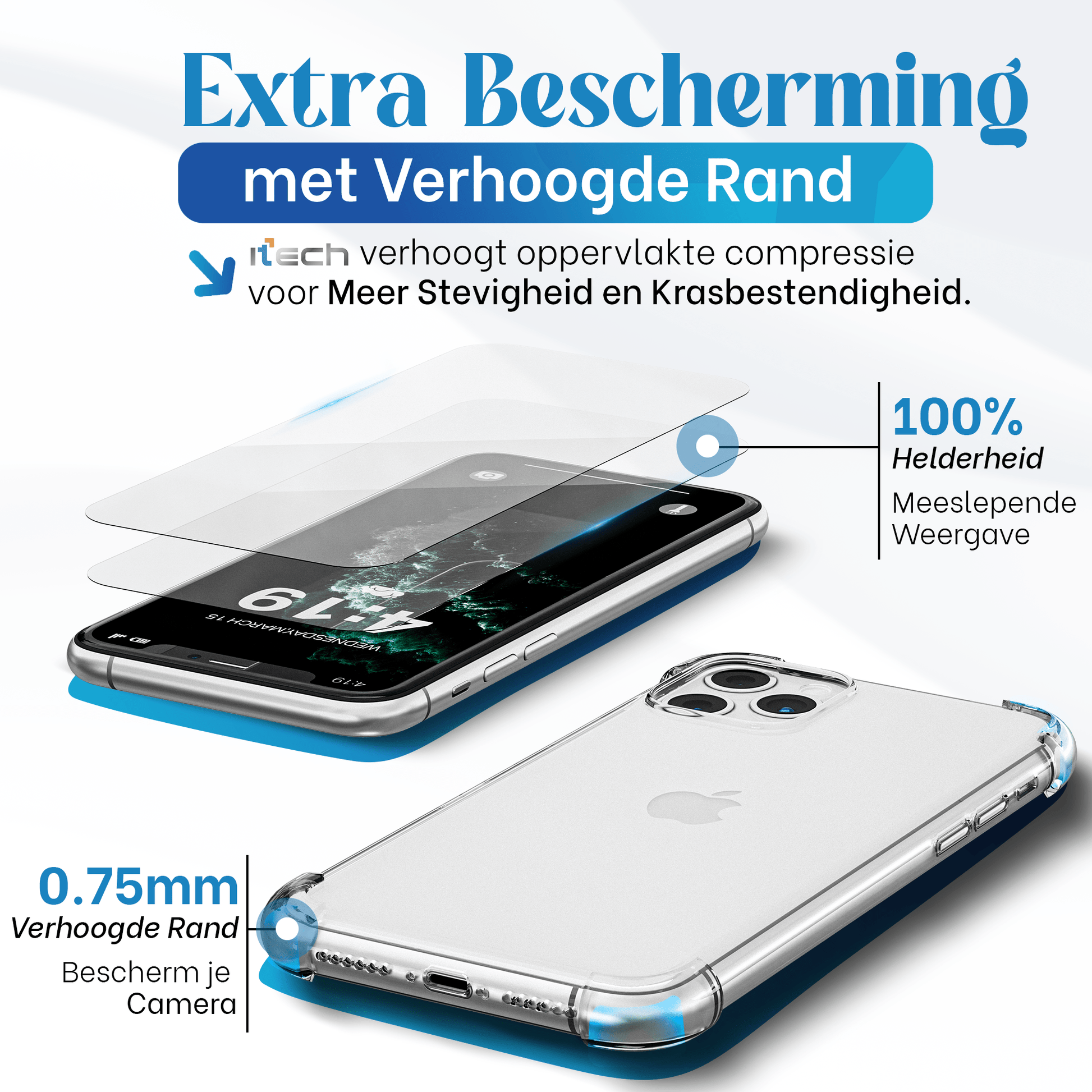 iTech Combo: 2 Screenprotectors & 1 Bumper Hoes voor iPhone 11 Pro – 3 - in - 1 Bescherming - mijnhoesjesiTech Combo: 2 Screenprotectors & 1 Bumper Hoes voor iPhone 11 Pro – 3 - in - 1 Bescherming