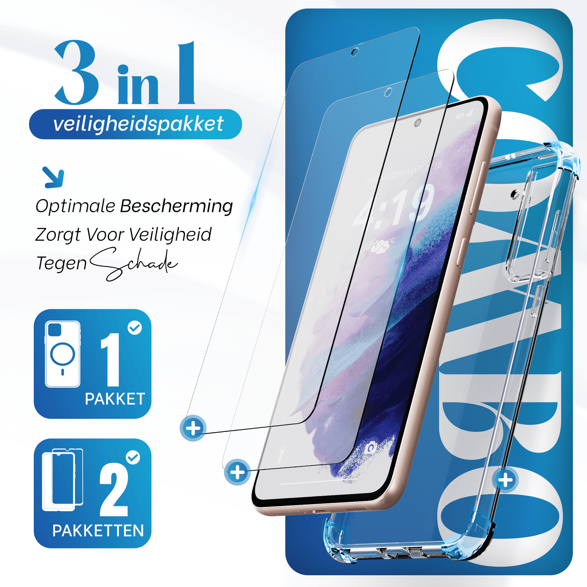 iTech Combo: 2 Screenprotectors & 1 Bumper Hoes voor Samsung Galaxy S21 – 3 - in - 1 Bescherming - mijnhoesjesiTech Combo: 2 Screenprotectors & 1 Bumper Hoes voor Samsung Galaxy S21 – 3 - in - 1 Bescherming