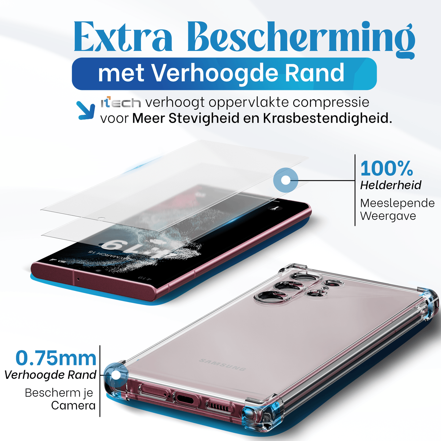 iTech Combo: 2 Screenprotectors & 1 Bumper Hoes voor Samsung Galaxy S22 Ultra – 3 - in - 1 Bescherming - mijnhoesjesiTech Combo: 2 Screenprotectors & 1 Bumper Hoes voor Samsung Galaxy S22 Ultra – 3 - in - 1 Bescherming