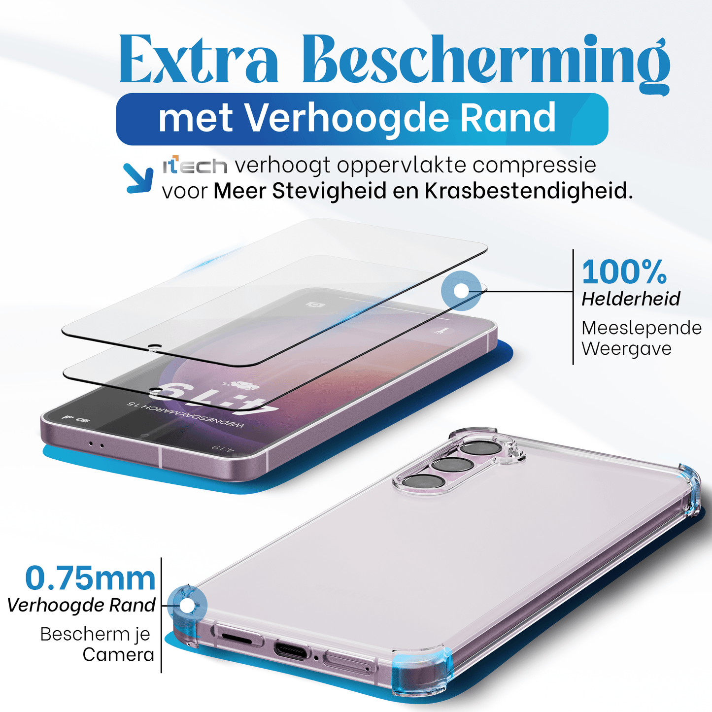 iTech Combo: 2 Screenprotectors & 1 Bumper Hoes voor Samsung Galaxy S23 – 3 - in - 1 Bescherming - mijnhoesjesiTech Combo: 2 Screenprotectors & 1 Bumper Hoes voor Samsung Galaxy S23 – 3 - in - 1 Bescherming