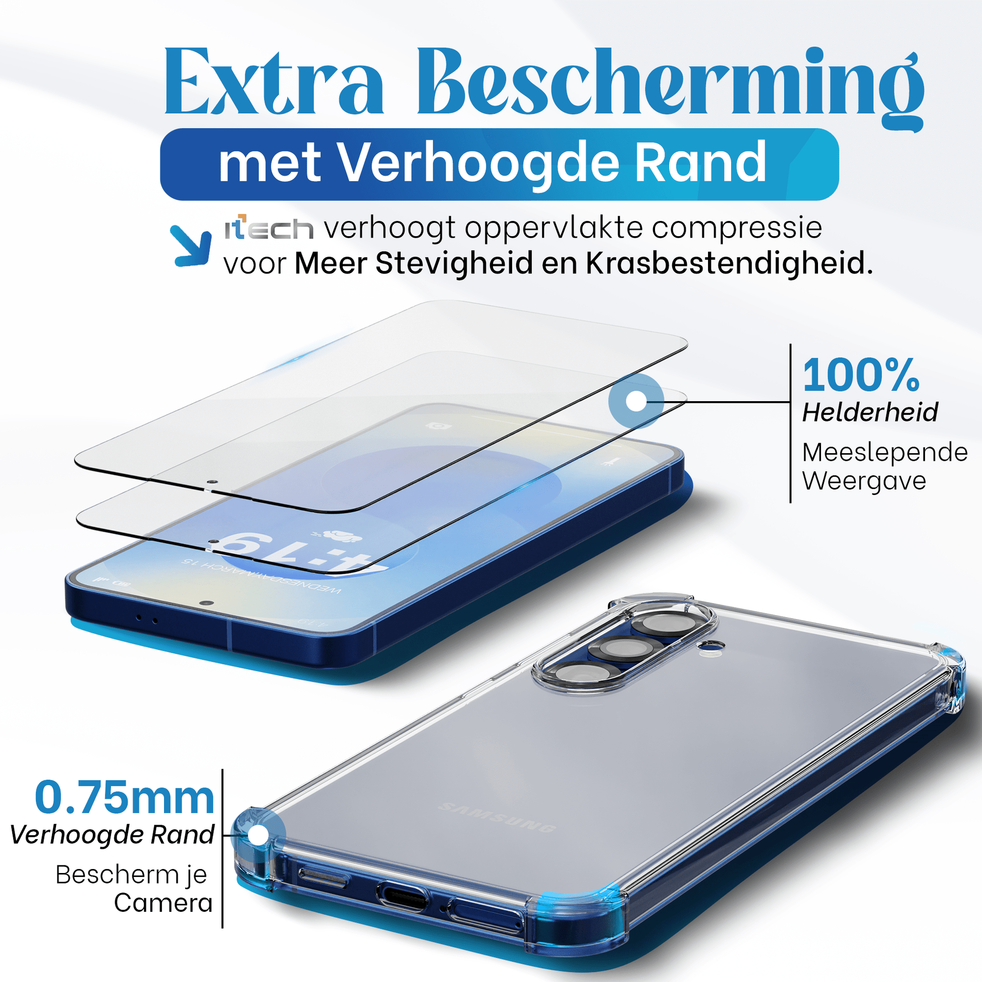 iTech Combo: 2 Screenprotectors & 1 Bumper Hoes voor Samsung Galaxy S25 – 3 - in - 1 Bescherming - mijnhoesjesiTech Combo: 2 Screenprotectors & 1 Bumper Hoes voor Samsung Galaxy S25 – 3 - in - 1 Bescherming