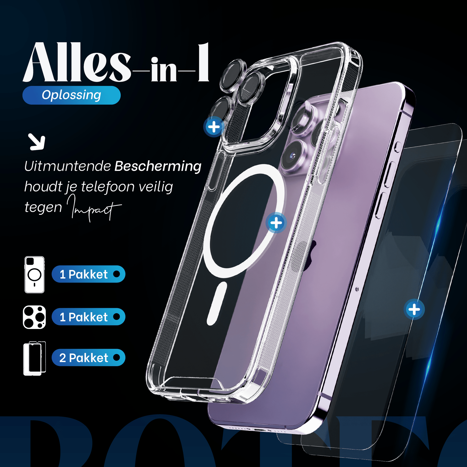 iTech COMBO voor iPhone 14 Pro – Complete 4 - in - 1 Bescherming - mijnhoesjesiTech COMBO voor iPhone 14 Pro – Complete 4 - in - 1 Bescherming
