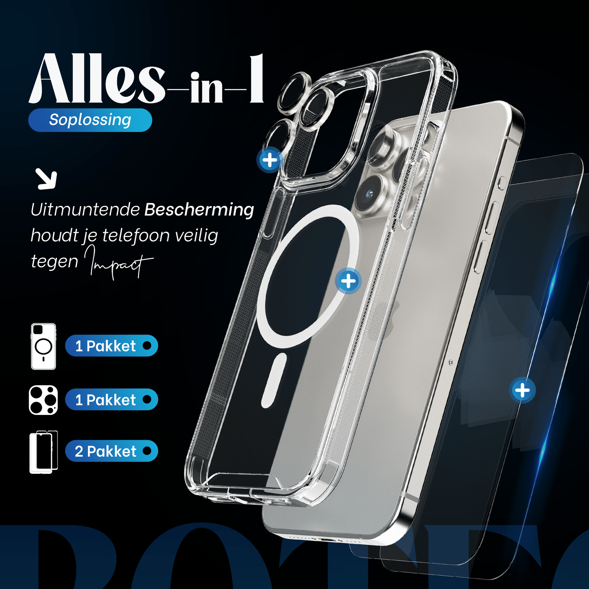 iTech COMBO voor iPhone 15 Pro – Complete 4 - in - 1 Bescherming - mijnhoesjesiTech COMBO voor iPhone 15 Pro – Complete 4 - in - 1 Bescherming