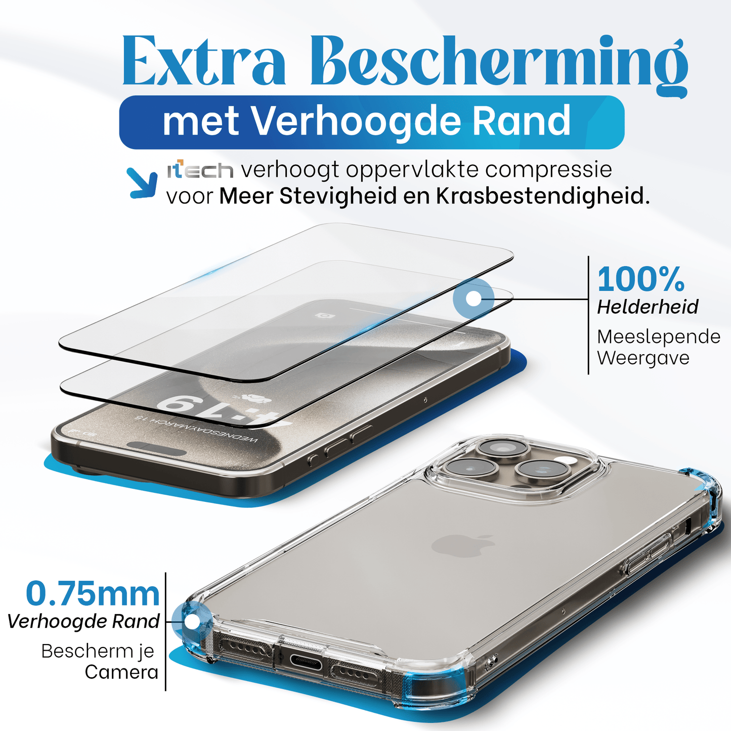 iTech COMBO voor iPhone 15 Pro Max – Complete 3 - in - 1 Bescherming - mijnhoesjesiTech COMBO voor iPhone 15 Pro Max – Complete 3 - in - 1 Bescherming