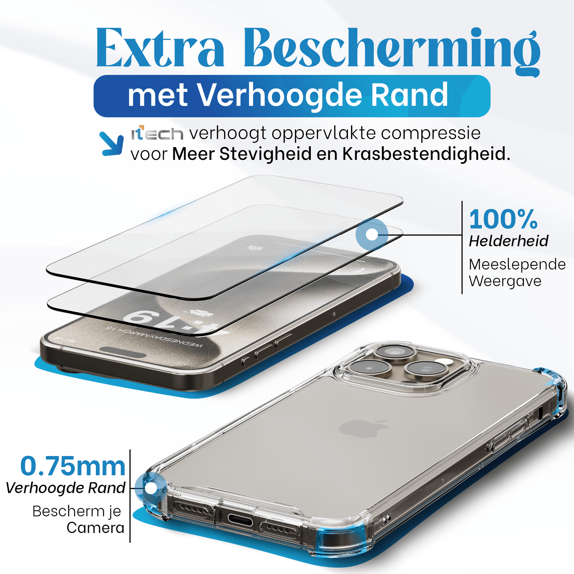 iTech COMBO voor iPhone 15 Pro Max – Complete 3 - in - 1 Bescherming - mijnhoesjesiTech COMBO voor iPhone 15 Pro Max – Complete 3 - in - 1 Bescherming