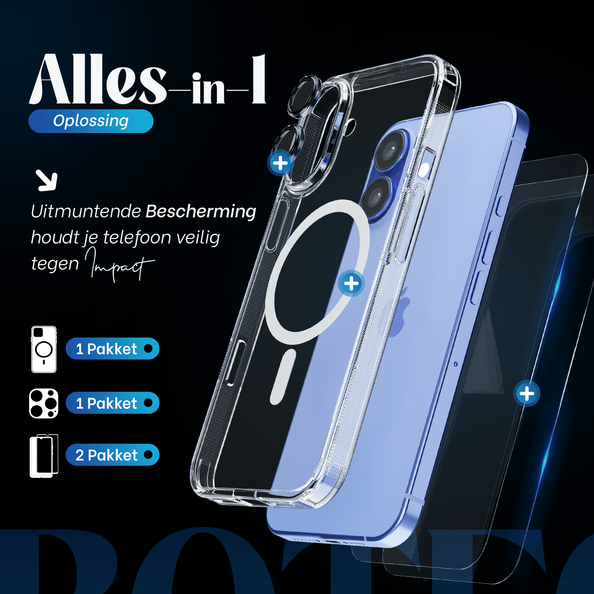iTech COMBO voor iPhone 16 – Complete 4 - in - 1 Bescherming - mijnhoesjesiTech COMBO voor iPhone 16 – Complete 4 - in - 1 Bescherming