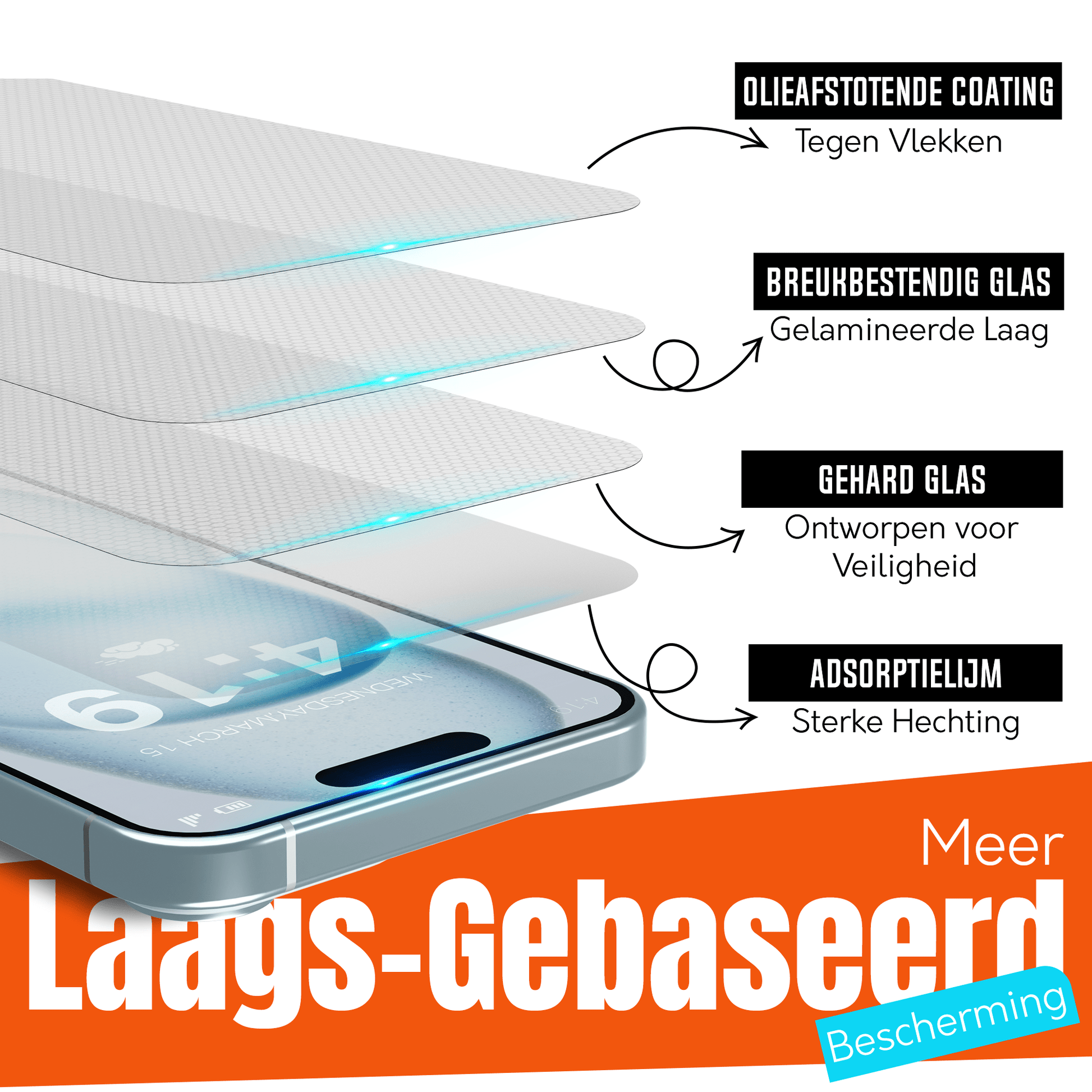 iTech Gehard Glas Screenprotector voor iPhone 15 - mijnhoesjesiTech Gehard Glas Screenprotector voor iPhone 15
