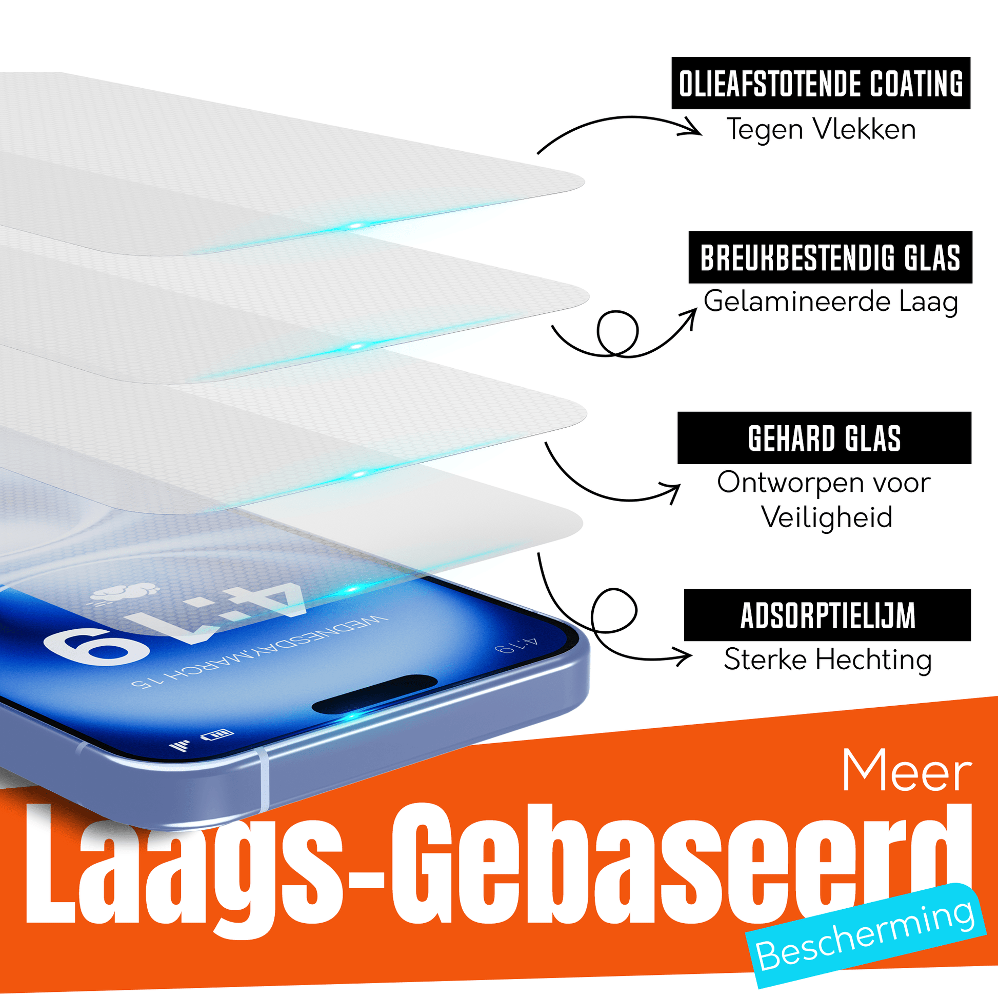 iTech Gehard Glas Screenprotector voor iPhone 16 - mijnhoesjesiTech Gehard Glas Screenprotector voor iPhone 16