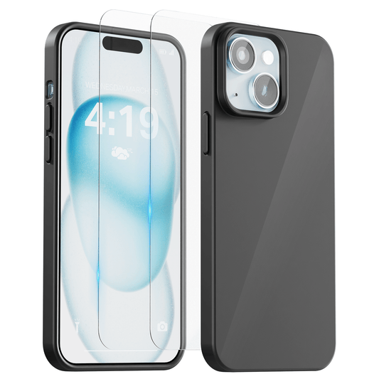 My Case Combo: Zwarte Siliconen Hoes met 2 Screenprotectors voor iPhone 15 – Extra Veiligheid - mijnhoesjesMy Case Combo: Zwarte Siliconen Hoes met 2 Screenprotectors voor iPhone 15 – Extra Veiligheid