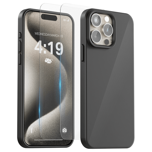 My Case Combo: Zwarte Siliconen Hoes met 2 Screenprotectors voor iPhone 15 Pro – Extra Veiligheid - mijnhoesjesMy Case Combo: Zwarte Siliconen Hoes met 2 Screenprotectors voor iPhone 15 Pro – Extra Veiligheid
