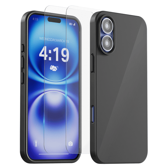 My Case Combo: Zwarte Siliconen Hoes met 2 Screenprotectors voor iPhone 16 – Extra Veiligheid - mijnhoesjesMy Case Combo: Zwarte Siliconen Hoes met 2 Screenprotectors voor iPhone 16 – Extra Veiligheid