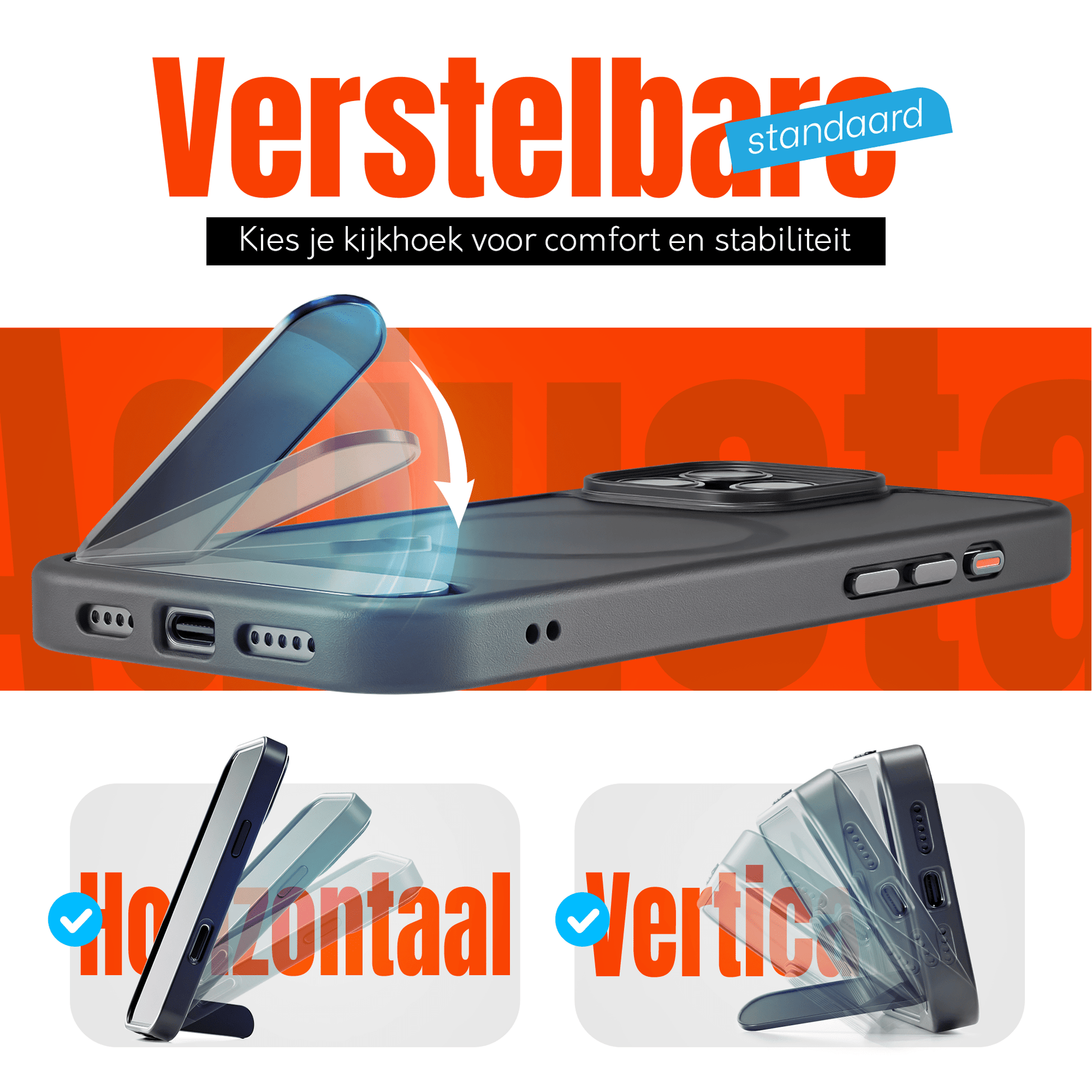 My Case - Hoesje geschikt voor iPhone 16 Pro MagSafe - Zwart - Draadloos Opladen - Standaard - Soepele Metalen Knoppen - mijnhoesjesMy Case - Hoesje geschikt voor iPhone 16 Pro MagSafe - Zwart - Draadloos Opladen - Standaard - Soepele Metalen Knoppen