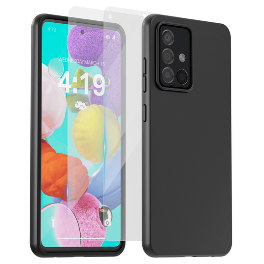 Mycase Combo: Zwarte Siliconen Hoes met 2 Screenprotectors voor Samsung Galaxy A51 – Extra Veiligheid - mijnhoesjesMycase Combo: Zwarte Siliconen Hoes met 2 Screenprotectors voor Samsung Galaxy A51 – Extra Veiligheid