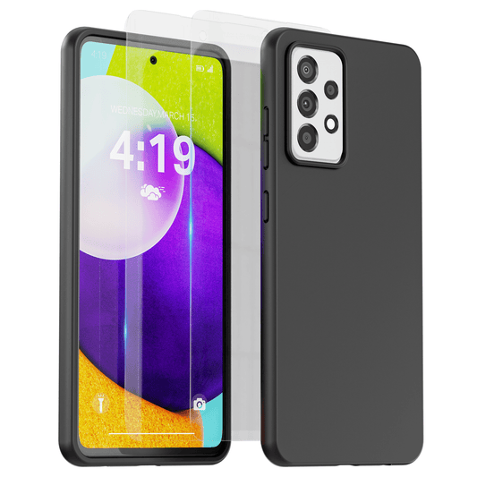 Mycase Combo: Zwarte Siliconen Hoes met 2 Screenprotectors voor Samsung Galaxy A52 – Extra Veiligheid - mijnhoesjesMycase Combo: Zwarte Siliconen Hoes met 2 Screenprotectors voor Samsung Galaxy A52 – Extra Veiligheid
