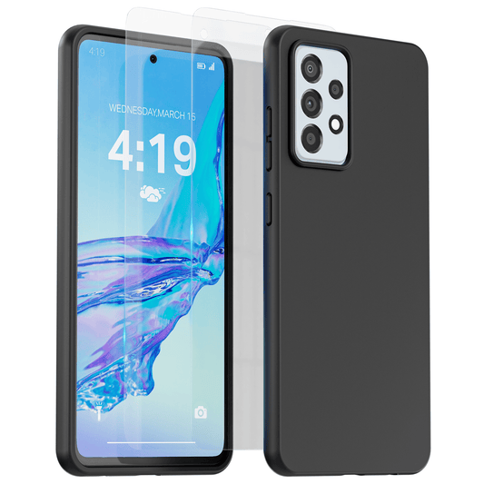 Mycase Combo: Zwarte Siliconen Hoes met 2 Screenprotectors voor Samsung Galaxy A53 – Extra Veiligheid - mijnhoesjesMycase Combo: Zwarte Siliconen Hoes met 2 Screenprotectors voor Samsung Galaxy A53 – Extra Veiligheid