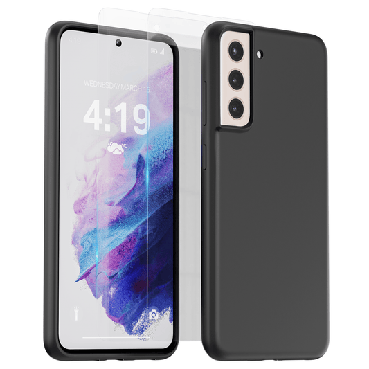 Mycase Combo: Zwarte Siliconen Hoes met 2 Screenprotectors voor Samsung Galaxy S21 – Extra Veiligheid - mijnhoesjesMycase Combo: Zwarte Siliconen Hoes met 2 Screenprotectors voor Samsung Galaxy S21 – Extra Veiligheid
