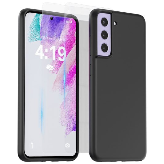 Mycase Combo: Zwarte Siliconen Hoes met 2 Screenprotectors voor Samsung Galaxy S21 FE – Extra Veiligheid - mijnhoesjesMycase Combo: Zwarte Siliconen Hoes met 2 Screenprotectors voor Samsung Galaxy S21 FE – Extra Veiligheid
