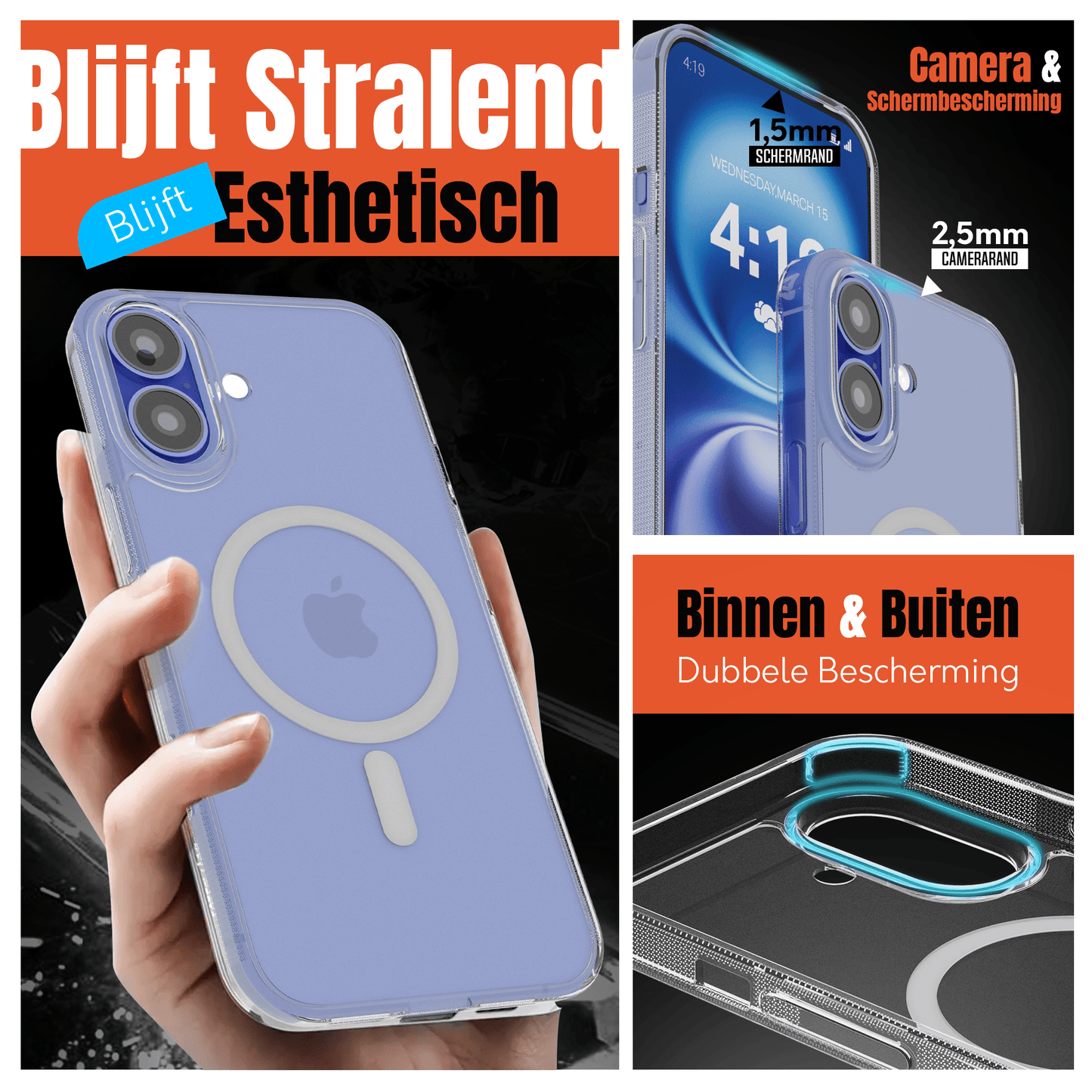 MyCase Transparant MagSafe Hoesje voor iPhone 16 – Slank, Sterk & MagSafe - Klaar - mijnhoesjesMyCase Transparant MagSafe Hoesje voor iPhone 16 – Slank, Sterk & MagSafe - Klaar
