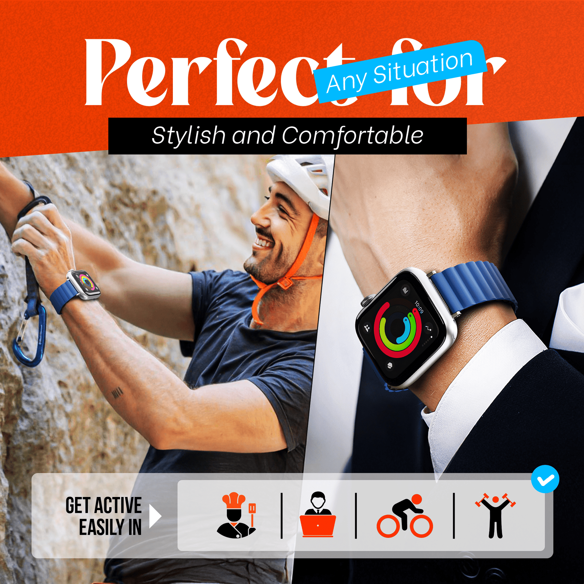 Omkeerbaar Siliconen Smartwatch Bandje – Blauw/Zwart – Met Krachtige Magnetische Sluiting (Apple Watch Compatibel) - mijnhoesjesOmkeerbaar Siliconen Smartwatch Bandje – Blauw/Zwart – Met Krachtige Magnetische Sluiting (Apple Watch Compatibel)