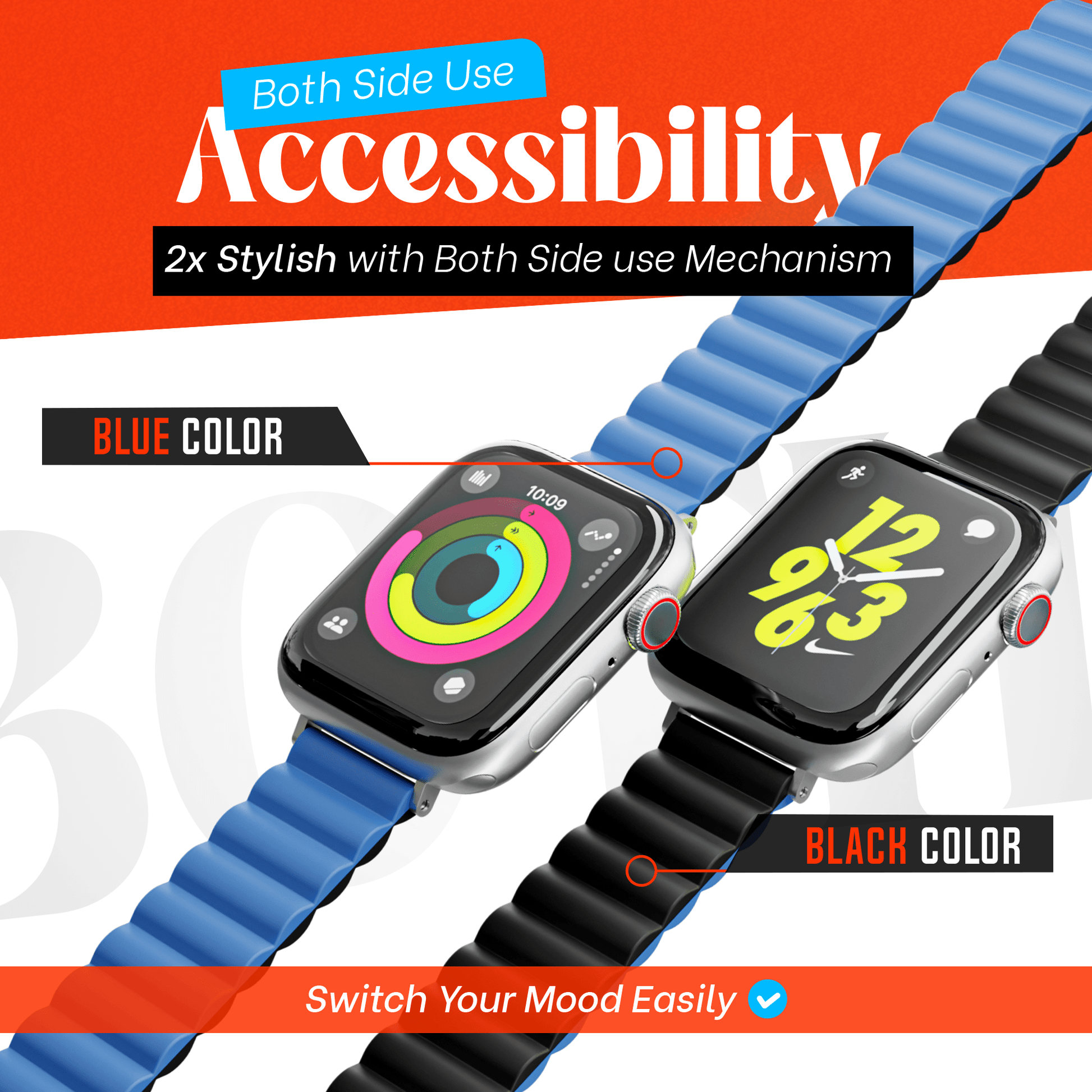 Omkeerbaar Siliconen Smartwatch Bandje – Blauw/Zwart – Met Krachtige Magnetische Sluiting (Apple Watch Compatibel) - mijnhoesjesOmkeerbaar Siliconen Smartwatch Bandje – Blauw/Zwart – Met Krachtige Magnetische Sluiting (Apple Watch Compatibel)