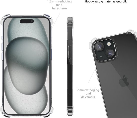 Transparent Anti - Shock Case with 2x Tempered Glass Screen Protectors for iPhone 15 - mijnhoesjesTransparent Anti - Shock Case with 2x Tempered Glass Screen Protectors for iPhone 15