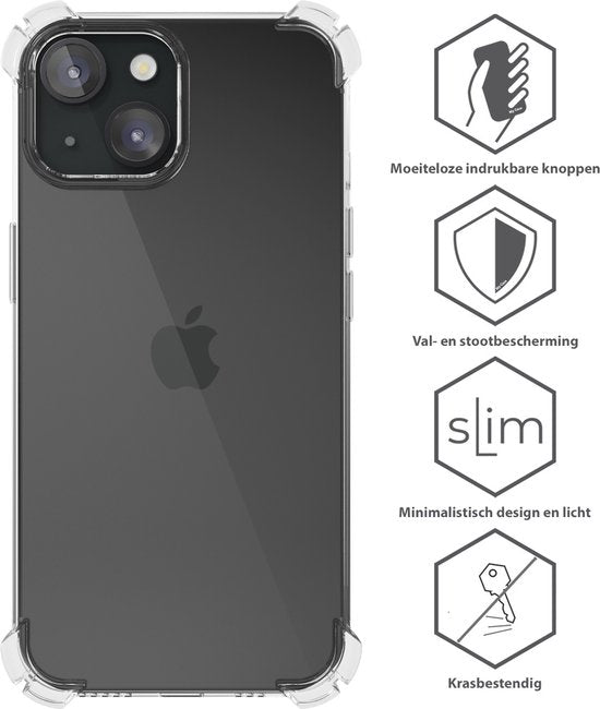 Transparent Anti - Shock Case with 2x Tempered Glass Screen Protectors for iPhone 15 - mijnhoesjesTransparent Anti - Shock Case with 2x Tempered Glass Screen Protectors for iPhone 15